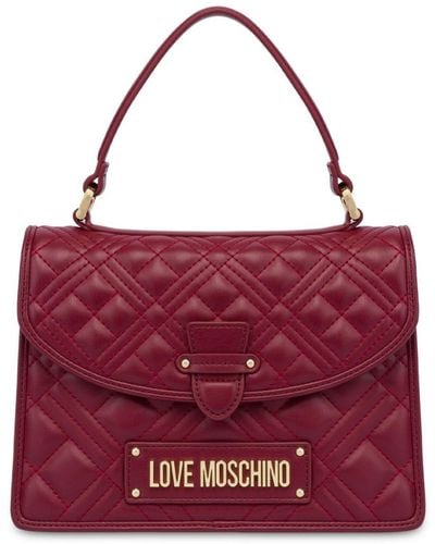 Love Moschino Gesteppte Schultertasche mit Logo-Schild - Rot