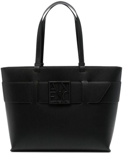 Armani Exchange ロゴプレート ハンドバッグ - ブラック