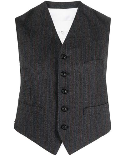 Maison Margiela Stripe-print Button-up Waistcoat - Black