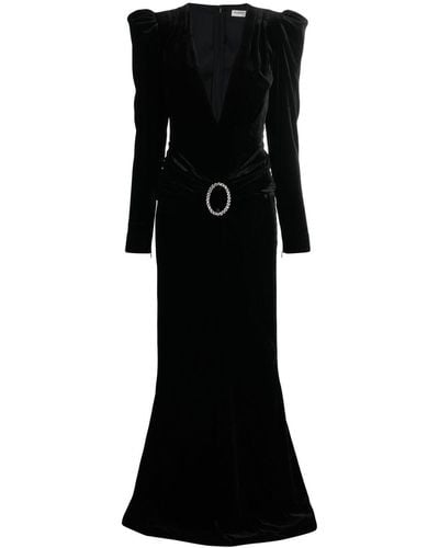 Alessandra Rich Deep Neckline Velvet Long Dress - Black