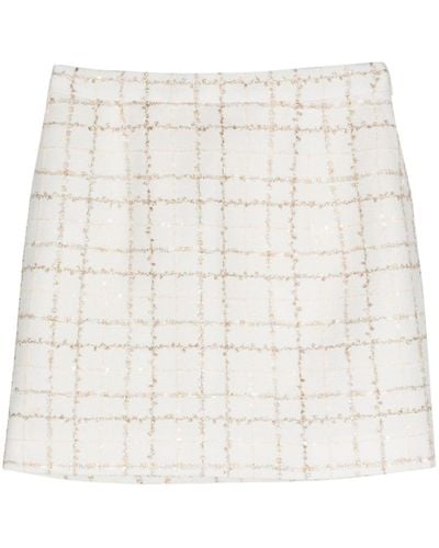 Alessandra Rich Sequin Checked Tweed Mini Skirt - Natural