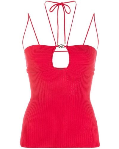 Blumarine Cut-out Ribbed Top - Red