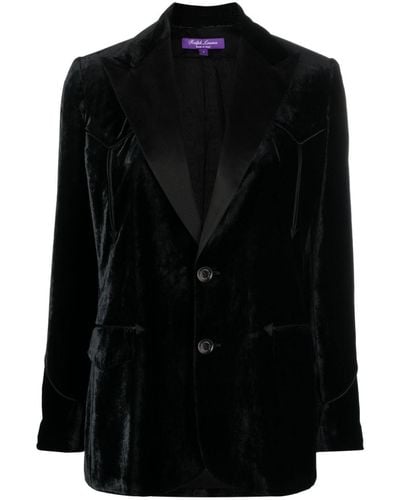 Ralph Lauren Collection Blazer en velours côtelé à bords satinés - Noir
