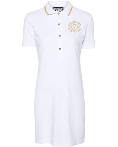 Versace Short Sleeves Polo Neck Mini Dress - White
