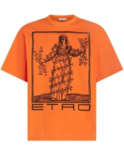 Etro Allegory Of Strength-print Cotton T-shirt - Orange