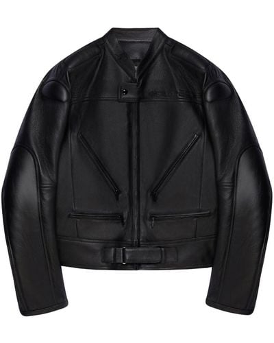 Courreges Racer Zipped Leather Jacket - Black