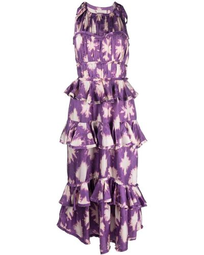 Ulla Johnson Serafina Shibori Tiered Silk Maxi Dress - Purple