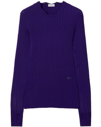 Burberry Equestrian Knight Ribbed-knit Top - Blue