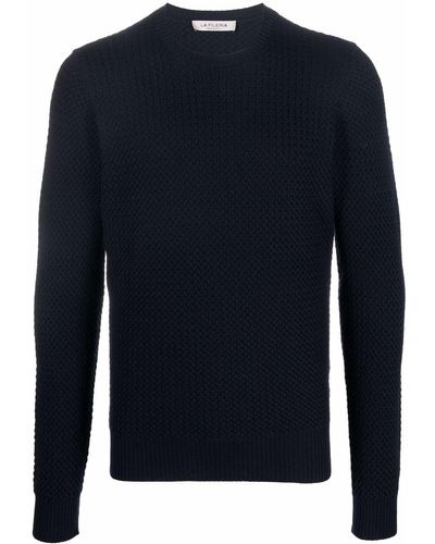 Fileria Waffle-knit Crew-neck Sweater - Blue
