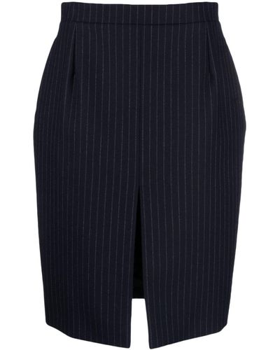 Saint Laurent Pinstriped Wool Pencil Skirt - Blue