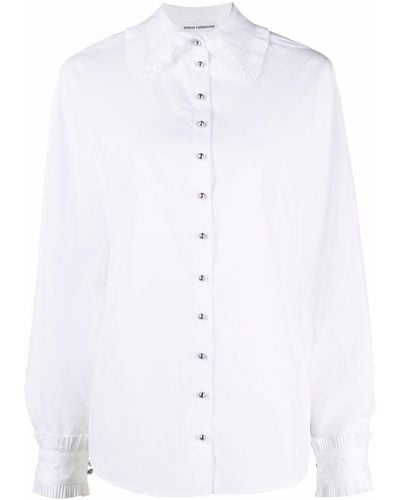 Rabanne Camisa con ribete de volantes y cuello de pico - Blanco