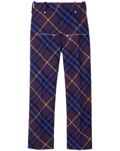 Burberry Plaid-check Pattern Straight-leg Pants - Blue