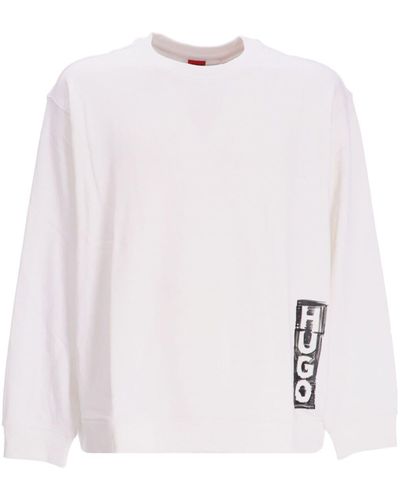 HUGO Katoenen Sweater Met Logoprint - Wit