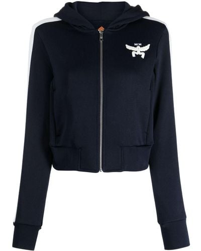 MCM Essential Logo-embroidered Terry Hoodie - Blue