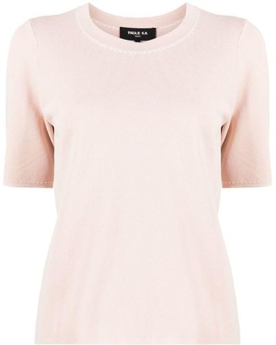 Paule Ka Contrast-stitching Knitted Top - Pink