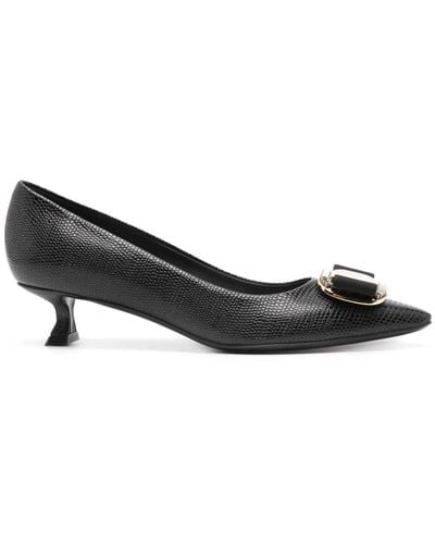 Ferragamo New Vara 40mm Leather Court Shoes - Black