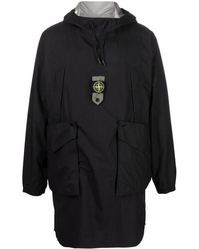 Stone Island Logo-patch Drawstring-hood Raincoat - Black