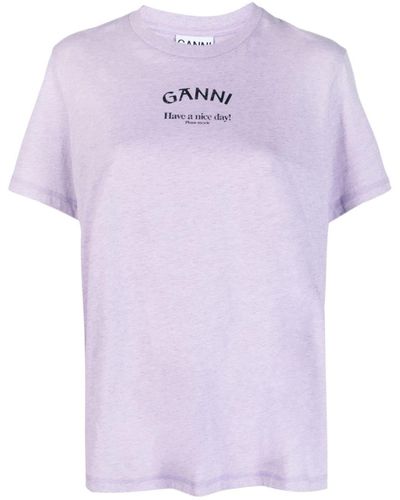 Ganni T-Shirt mit Logo-Print - Lila