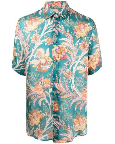 Etro Floral Paisley-print Silk Shirt - Blue