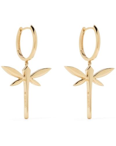 Anapsara 18kt Yellow Gold Small Dragonfly Drop Earrings - White