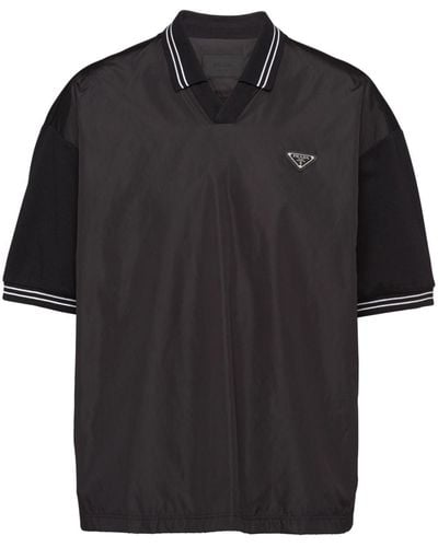 Prada Logo-plaque Piqué-trim Polo Shirt - Black