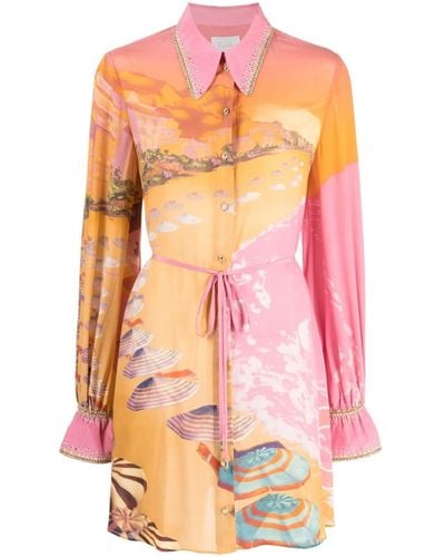 Camilla Capri Me-print Silk Crepe Shirtdress - Pink