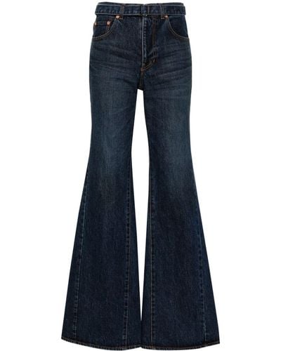 Sacai Belted Mid-rise Flared Jeans - Blue