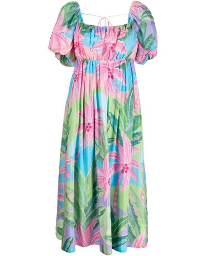 FARM Rio Midi-jurk Met Bloemenprint - Blauw