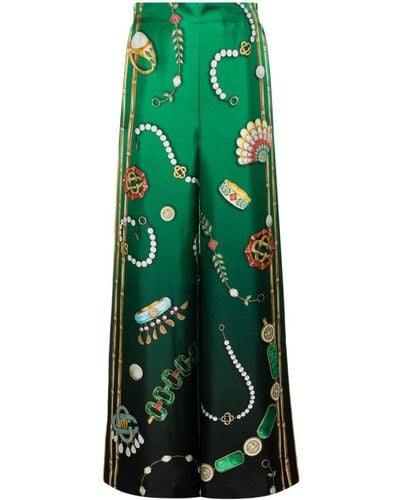 Casablanca Pantalon en soie à imprimé graphique - Vert