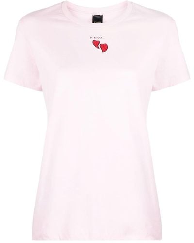 Pinko T-shirt en coton à logo imprimé - Rose