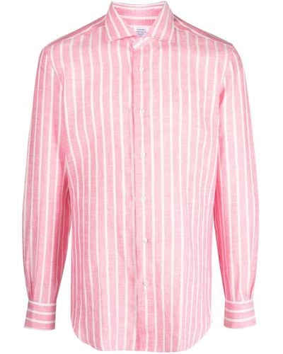 Mazzarelli Gestreiftes Hemd aus Leinen - Pink