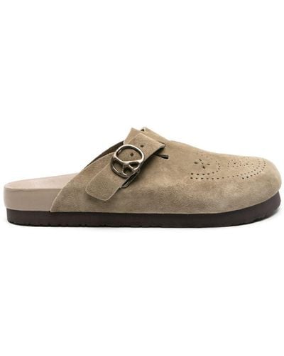 Needles Punch-hole Detailing Suede Slippers - Brown