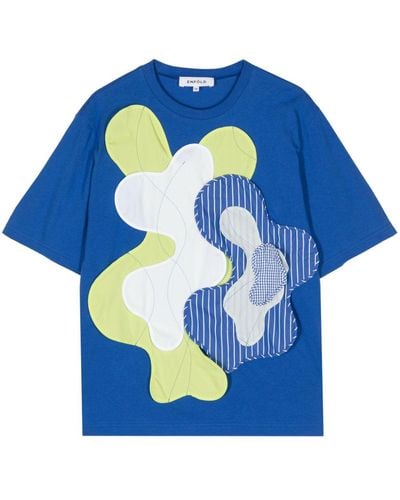 Enfold Wave Appliqué-detail T-shirt - Blue