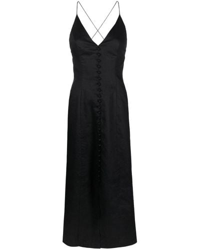 Zimmermann V-neck Linen Midi Dress - Black