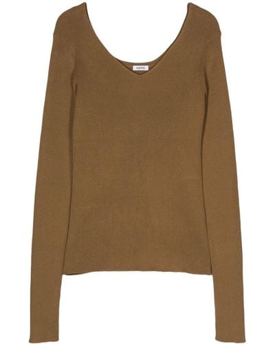 Aspesi V-neck Ribbed-knit Sweater - Brown