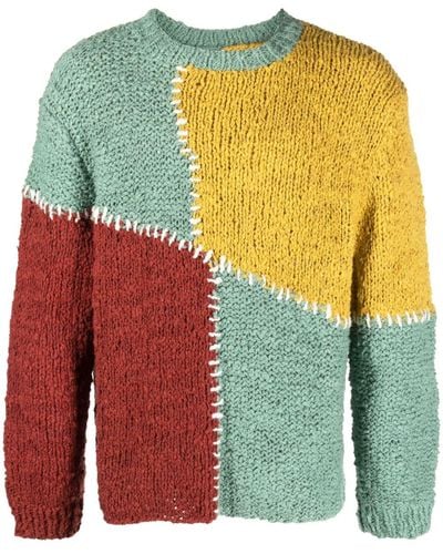 The Elder Statesman Decorative-stitching Knitted Cotton Sweater - Yellow