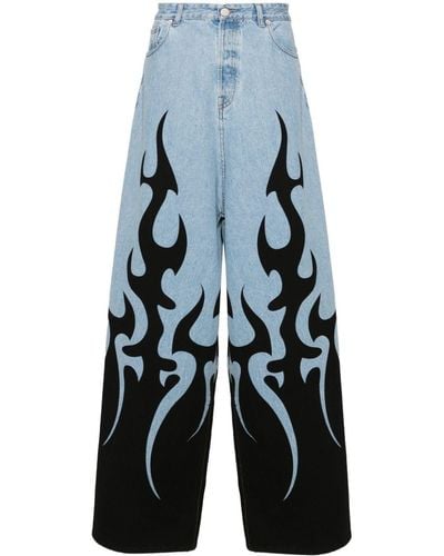 Vetements Flame-print Wide-leg Jeans - Blue
