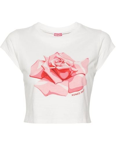 KENZO T-shirt crop à fleurs - Rose