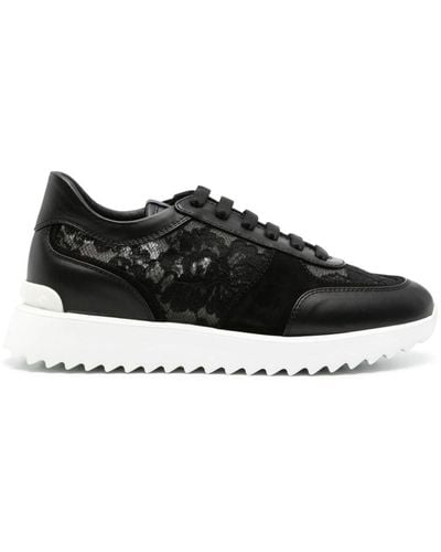 Le Silla Chantilly-lace Leather Sneakers - Black