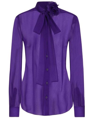 Dolce & Gabbana Pussy-bow Silk-chiffon Blouse - Purple