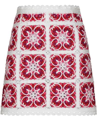 Dolce & Gabbana Gonna in crochet punto mattonella stampa maiolica - Rosso