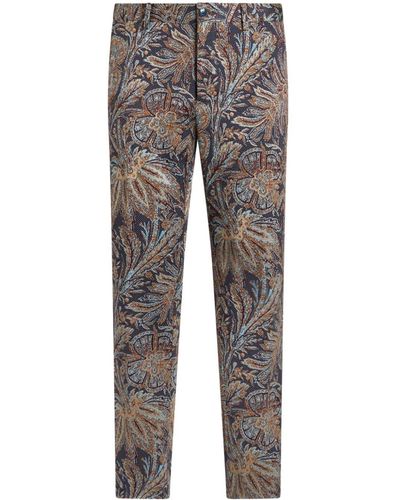 Etro Botanical-pattern Jacquard Tailored Trousers - Grey