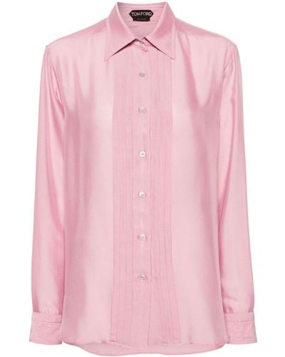 Tom Ford Pleated-detailed Silk Shirt - Pink