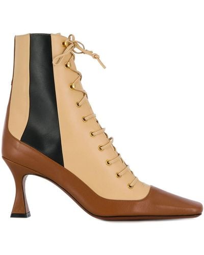 MANU Atelier 'duck' Colourblock Patchwork Leather Lace-up Ankle Boots - Brown