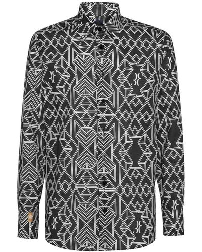 Billionaire Geometric-print Linen Shirt - Gray