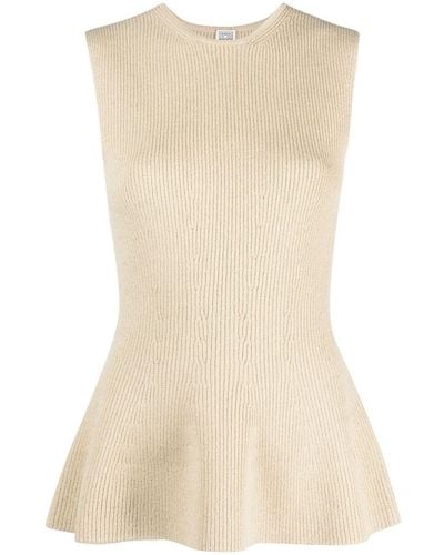 Totême Ribbed-knit Peplum Top - Natural