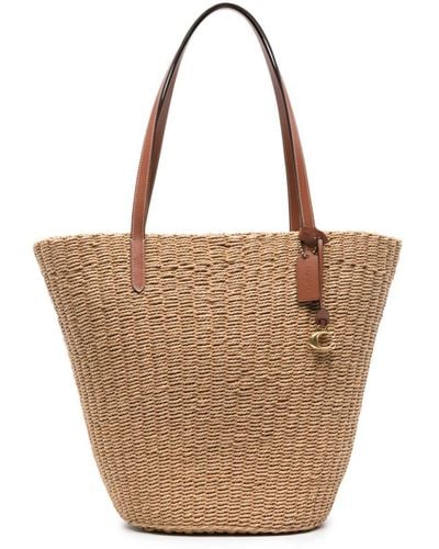 COACH Willow Straw Tote Bag - Brown