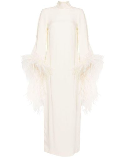 ‎Taller Marmo Feather Sleeve Midi-dress - White