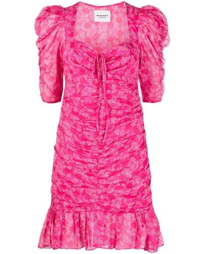 Isabel Marant Floral-print Ruched Mini Dress - Pink