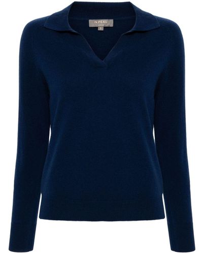 N.Peal Cashmere Long-sleeve Cashmere Polo Shirt - Blauw